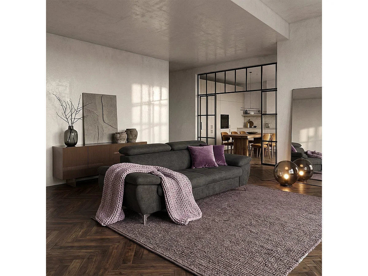 Sofá moderno de 3 plazas en tela con respaldo y reposabrazos ajustables Zana - Negro