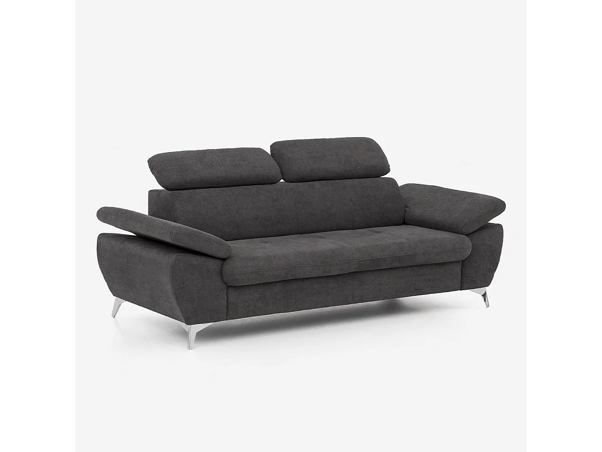 Sofá moderno de 3 plazas en tela con respaldo y reposabrazos ajustables Zana - Negro