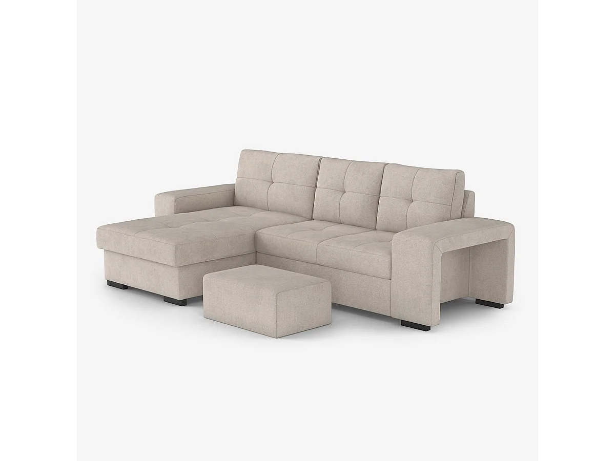 Moderner 3-Sitzer Ecksofa mit linker Ottomane und Pouf Navi - Grau