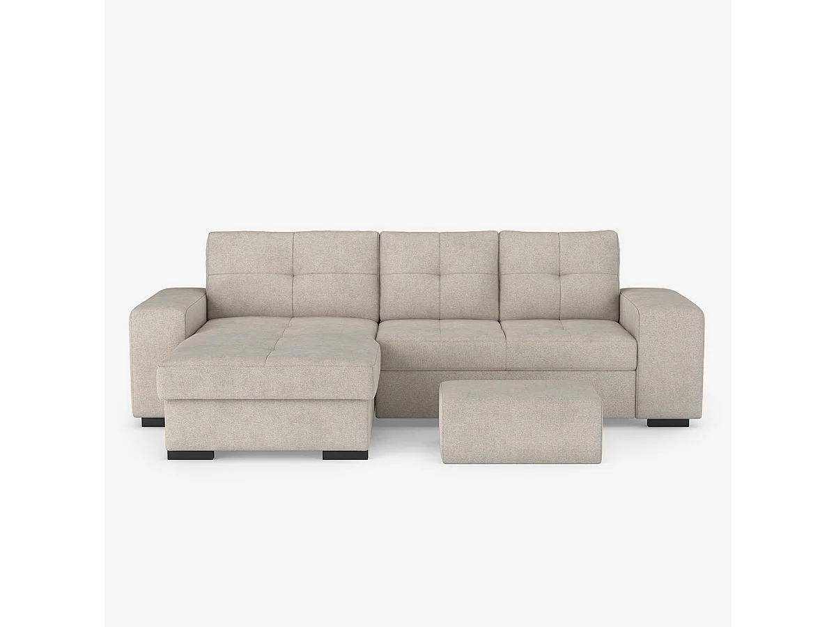 Moderner 3-Sitzer Ecksofa mit linker Ottomane und Pouf Navi - Grau