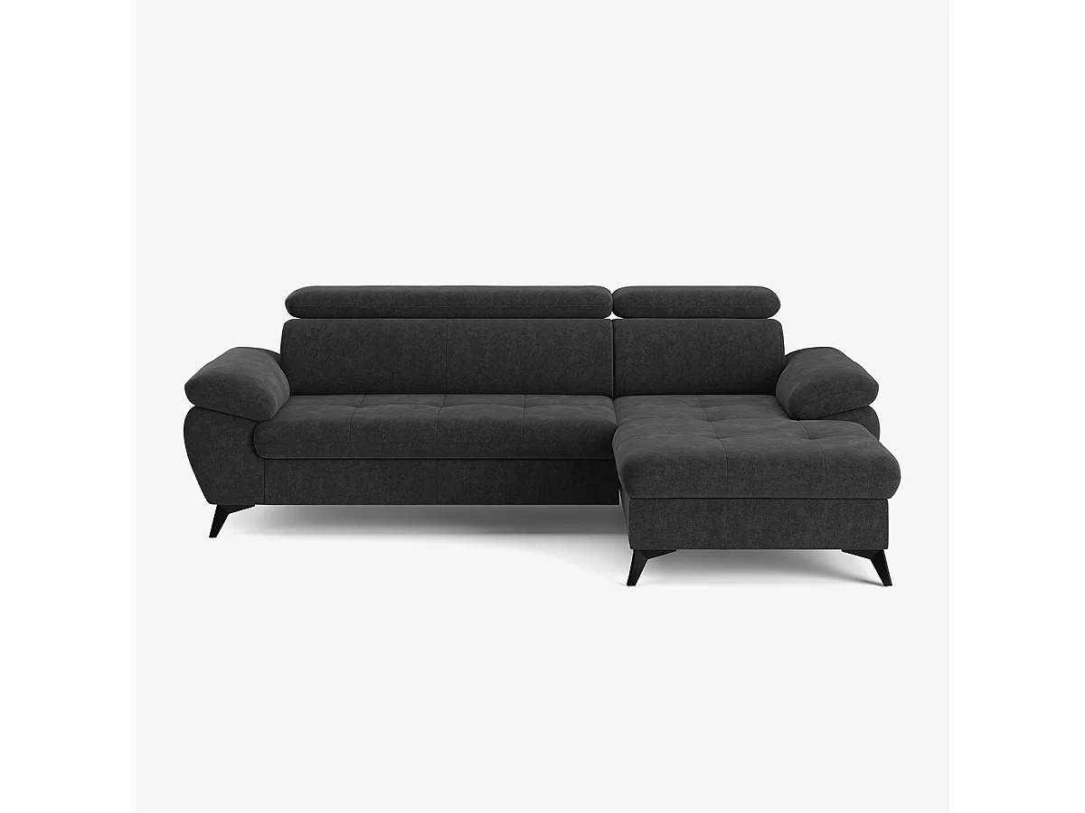 Sofá moderno de 3 plazas con chaise longue a la derecha y reposacabezas ajustable Torav - Negro