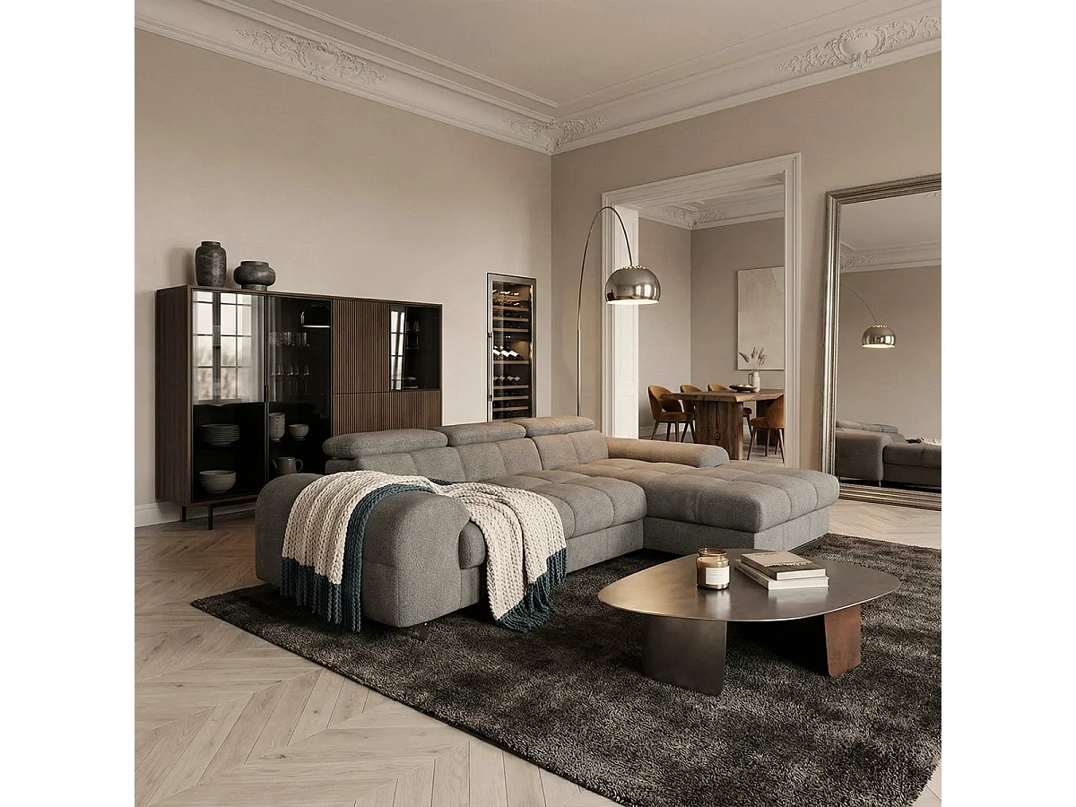 Sofá rinconero 3 plazas con chaise longue derecha y reposacabezas ajustable Zafra - Antracita