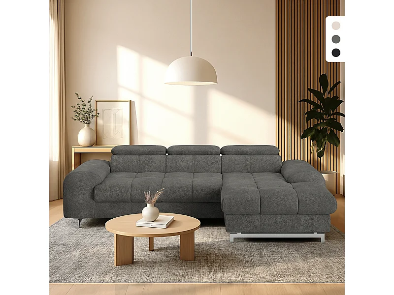 Divano angolare 3 posti con penisola destra poggiatesta regolabile Zafra - Antracite