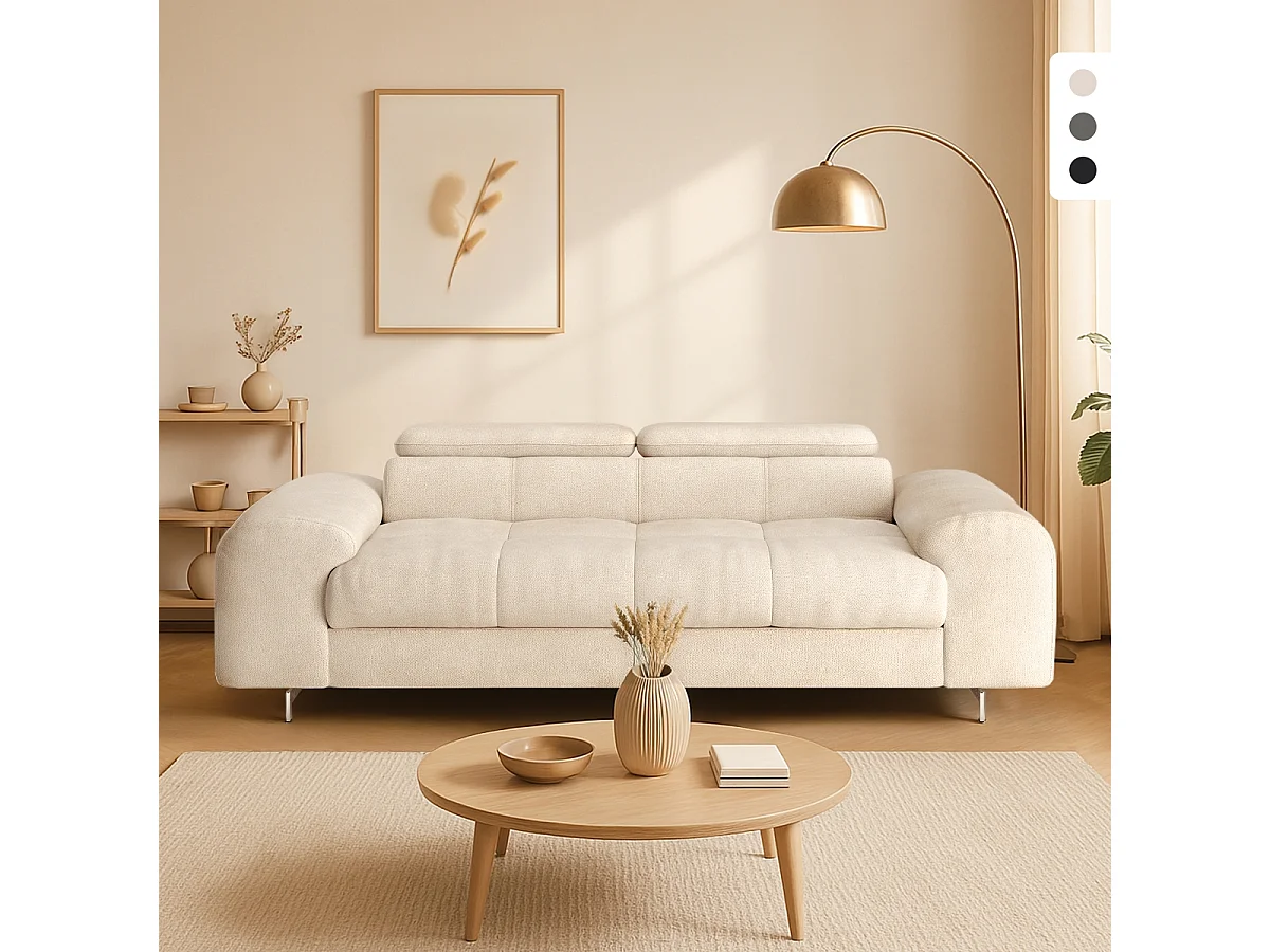 Divano 3 posti di design moderno con poggiatesta regolabile Felon - Beige