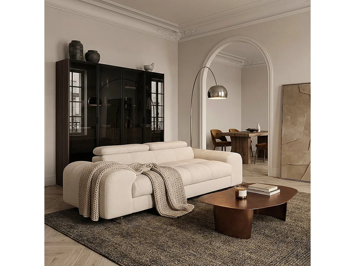 Sofá de diseño moderno de 3 plazas con reposacabezas ajustable Felon - Beige