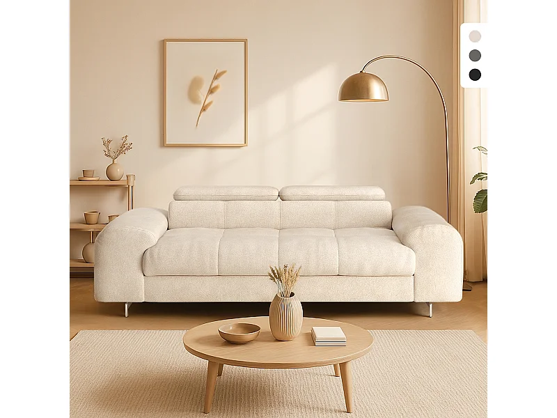 Divano 3 posti di design moderno con poggiatesta regolabile Felon - Beige