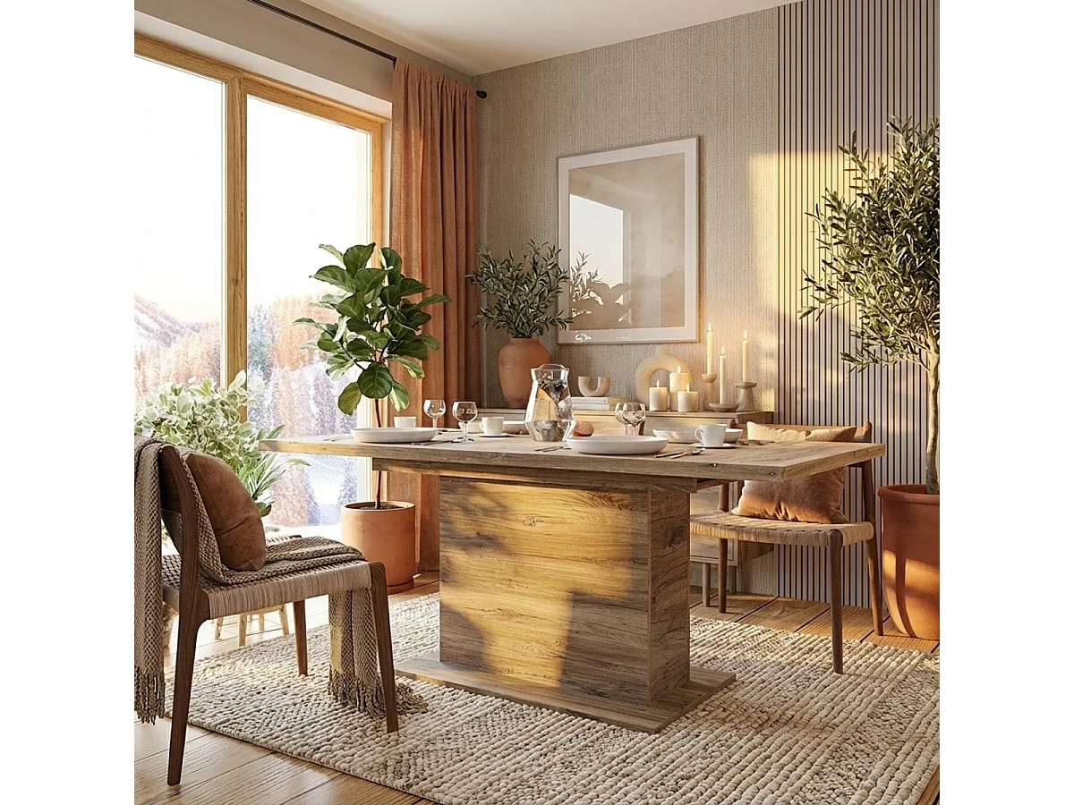 Mesa extensible rectangular de roble 160-200 cm Portland