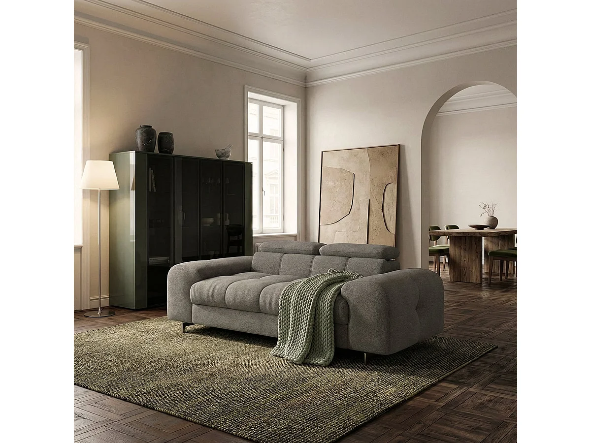 Sofá moderno de 2 plazas de tela con reposacabezas ajustable Kuran - Antracita