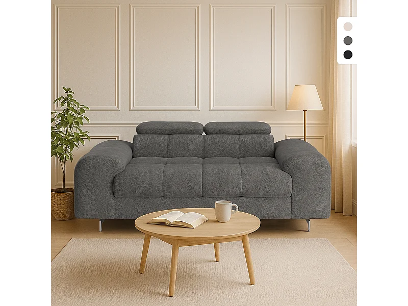 Divano moderno 2 posti in tessuto con poggiatesta regolabile Kuran - Antracite