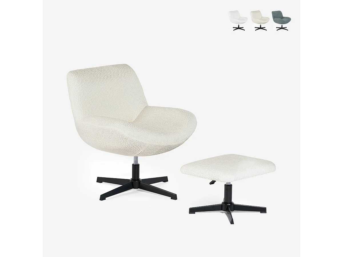 Sessel Wohnzimmer ergonomisch drehbar aus Bouclé mit Fußstütze Janes - Beige