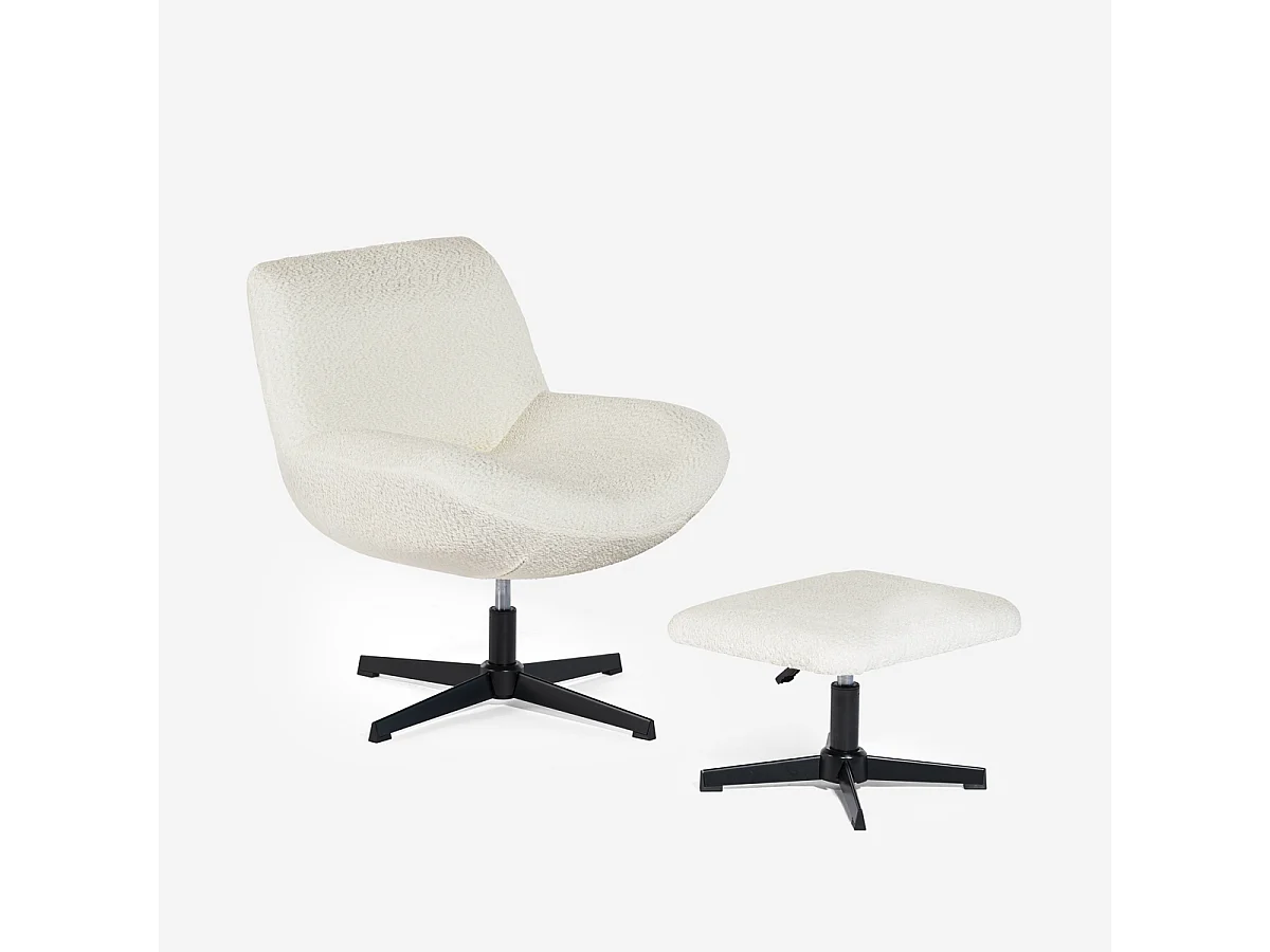Sessel Wohnzimmer ergonomisch drehbar aus Bouclé mit Fußstütze Janes - Beige