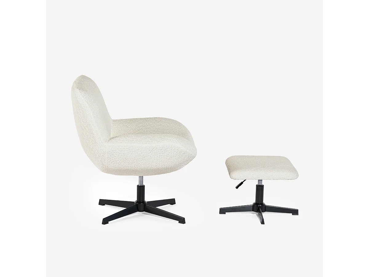 Sessel Wohnzimmer ergonomisch drehbar aus Bouclé mit Fußstütze Janes - Beige