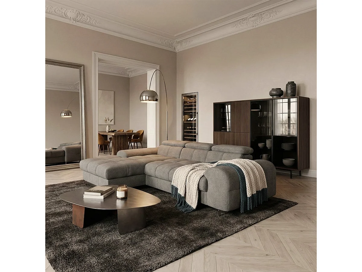 Sofá de 3 plazas con chaise longue a la izquierda y reposacabezas ajustable Tivon - Antracita