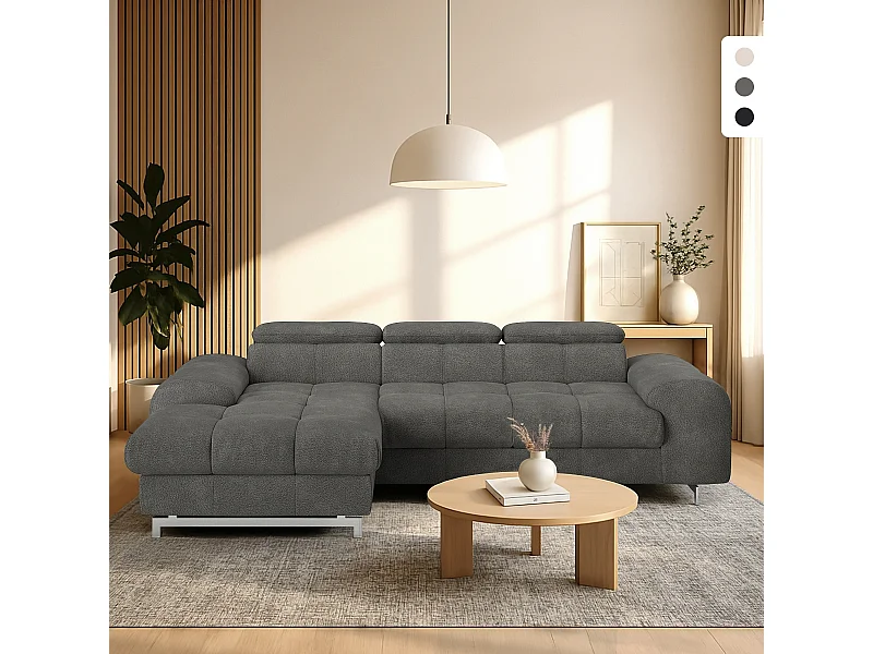 Divano 3 posti con penisola a sinistra e poggiatesta regolabile Tivon - Antracite