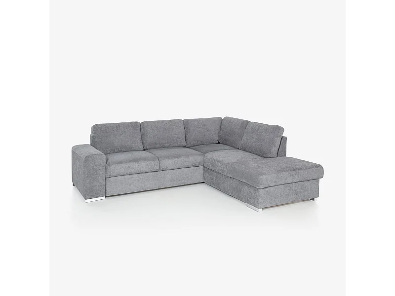 Moderner 3-Sitzer-Sofa mit rechter Ottomane in Chenille-Stoff Zafin - Grau
