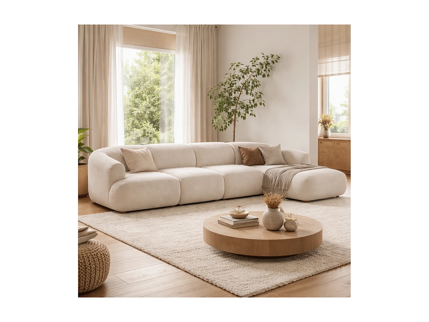 Sofá de 4 plazas modular con puf diseño por módulos moderno Yuna-4P