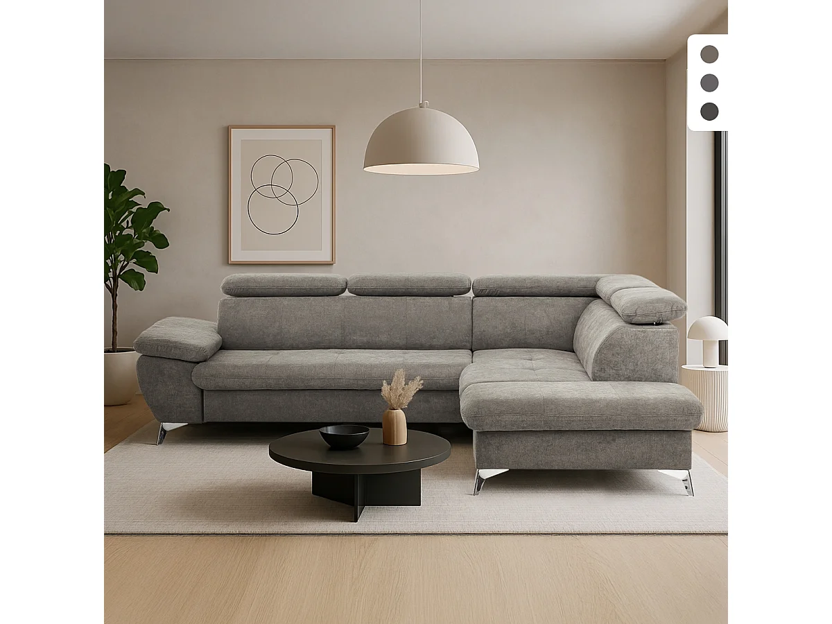 Divano letto 3 posti regolabile con penisola destra contenitore Tova - Grigio