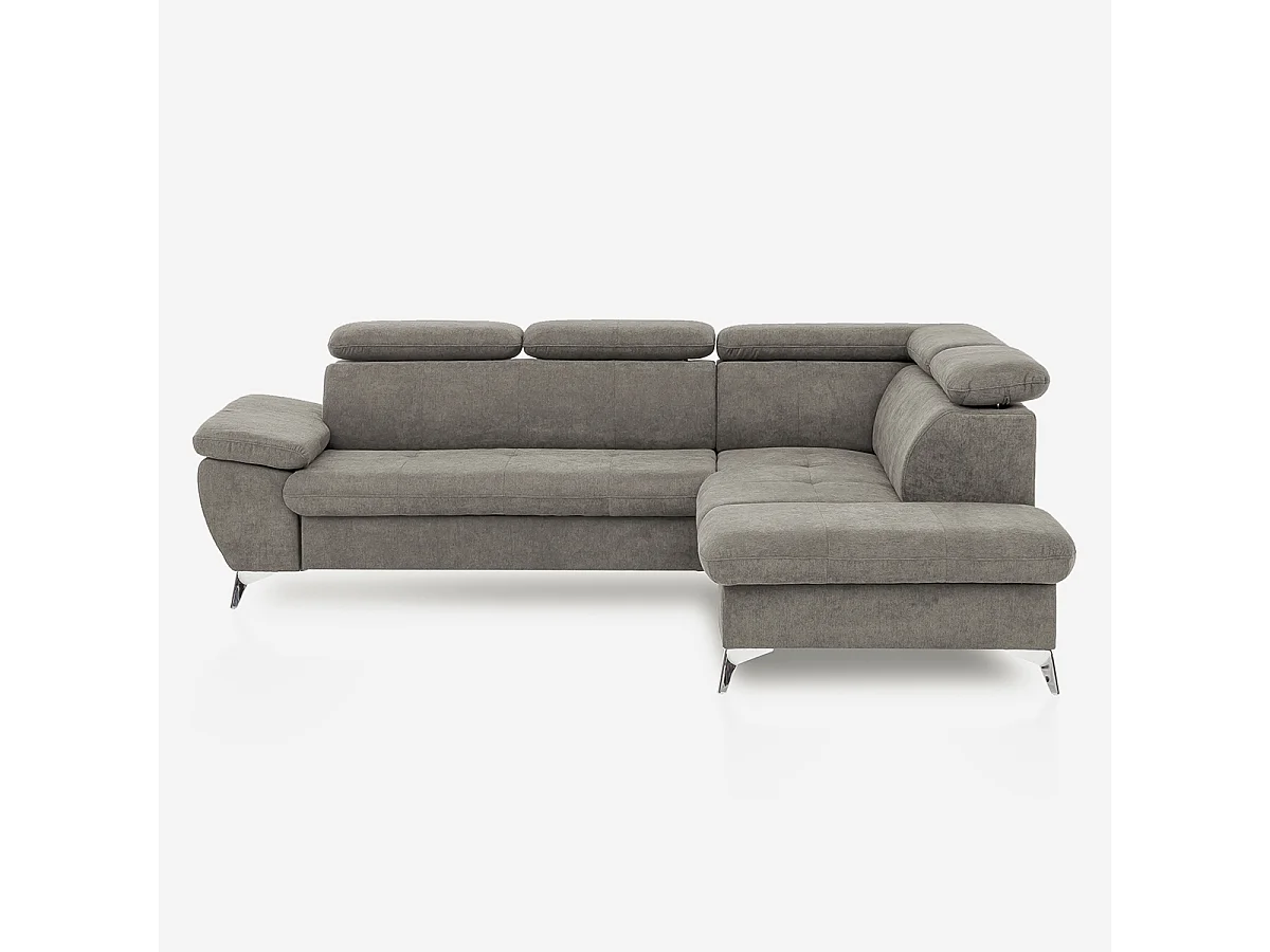 Divano letto 3 posti regolabile con penisola destra contenitore Tova - Grigio