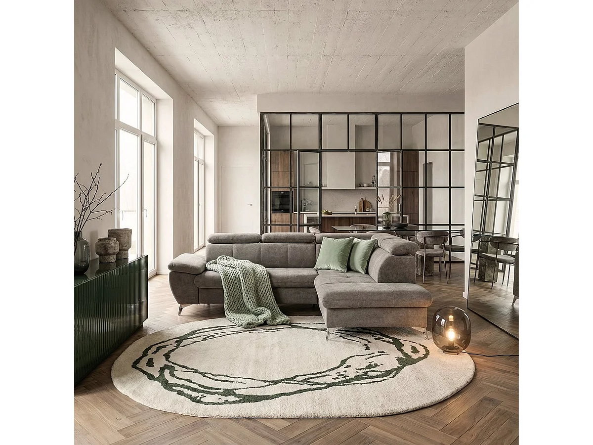 Verstellbares 3-Sitzer Schlafsofa mit rechter Ottomane und Stauraum Tova - Grau