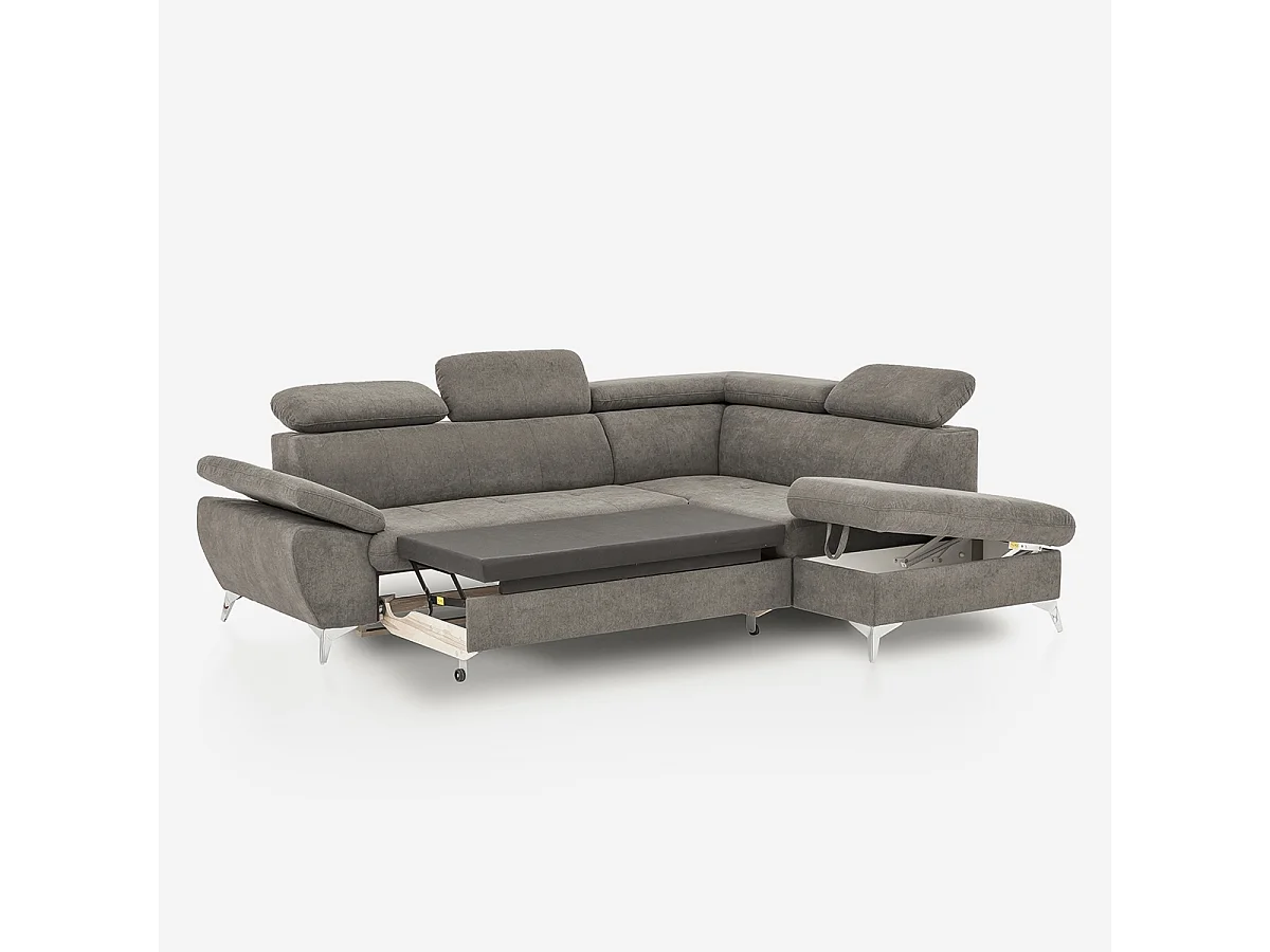Verstellbares 3-Sitzer Schlafsofa mit rechter Ottomane und Stauraum Tova - Grau