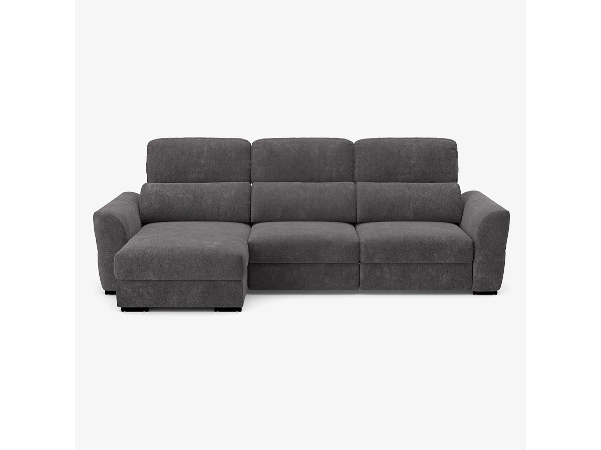 Divano allungabile relax penisola contenitore sinistra ciniglia 3 posti Sira - Grigio Scuro