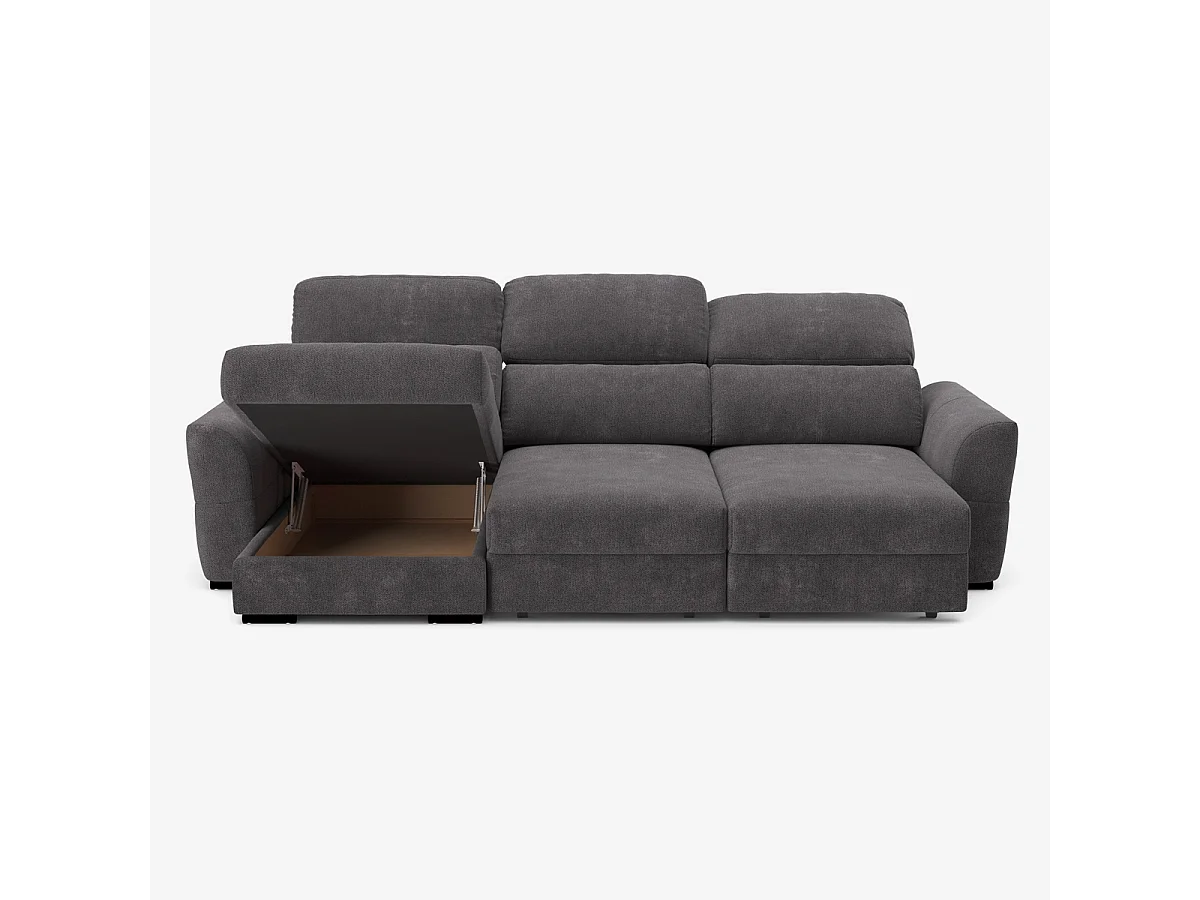 Divano allungabile relax penisola contenitore sinistra ciniglia 3 posti Sira - Grigio Scuro