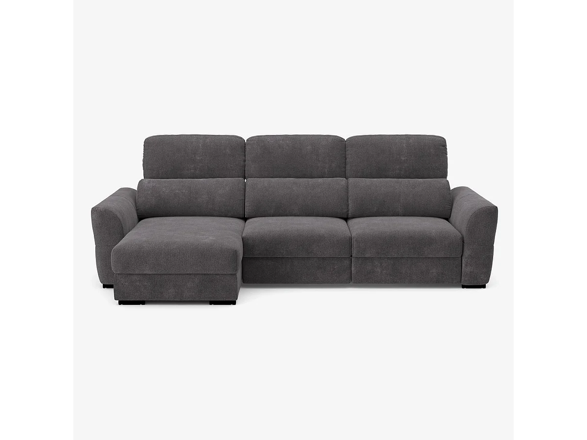 Verlängerbares Relaxsofa mit linksseitiger Ottomane und Stauraum aus Chenille, 3-Sitzer Sira - Dunkel Grau