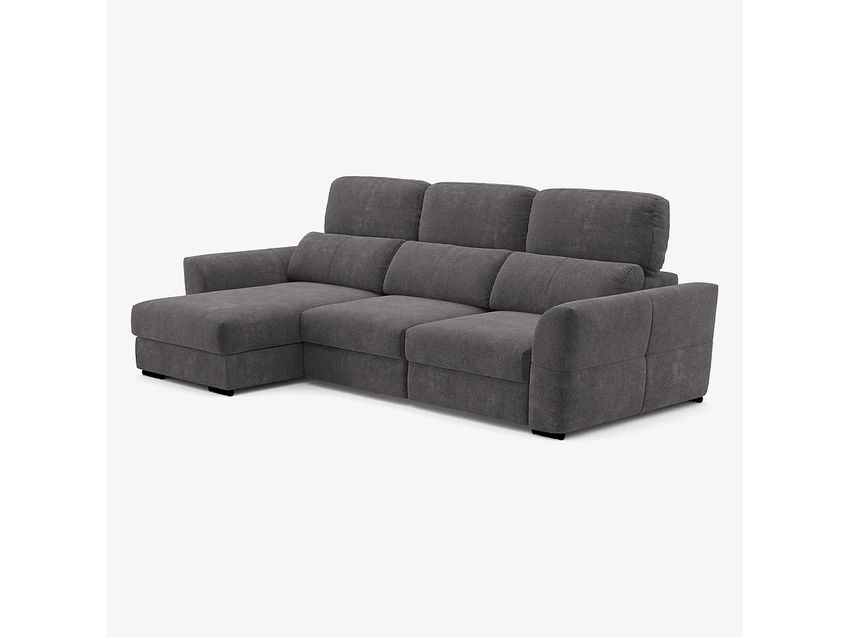 Verlängerbares Relaxsofa mit linksseitiger Ottomane und Stauraum aus Chenille, 3-Sitzer Sira - Dunkel Grau