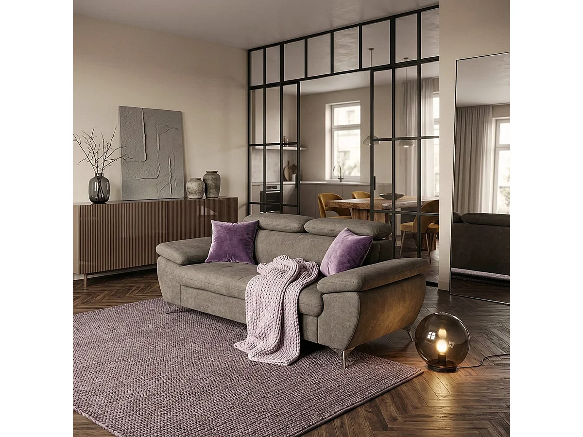 Sofá 2 plazas con respaldo y reposabrazos ajustables en tela Sumi - Gris