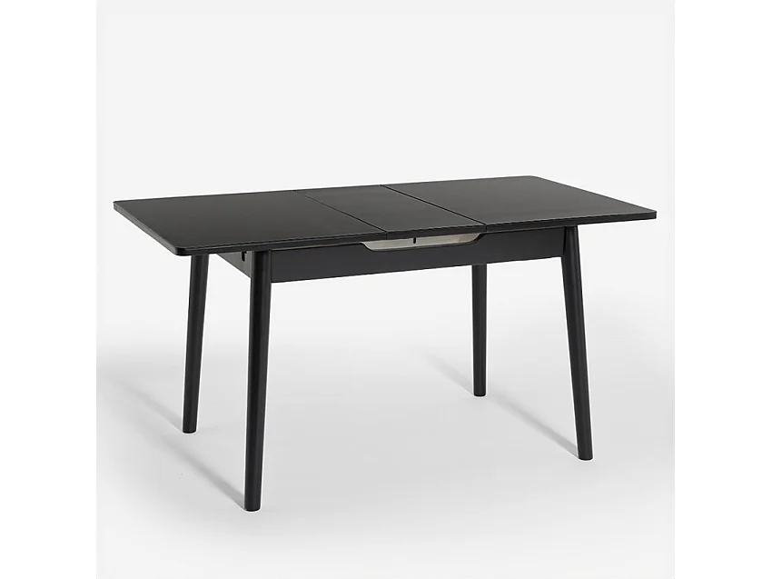 Tavolo allungabile in legno 110-140x75cm cucina vetro bianco nero Pixam - Nero