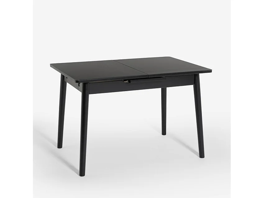 Tavolo allungabile in legno 110-140x75cm cucina vetro bianco nero Pixam - Nero