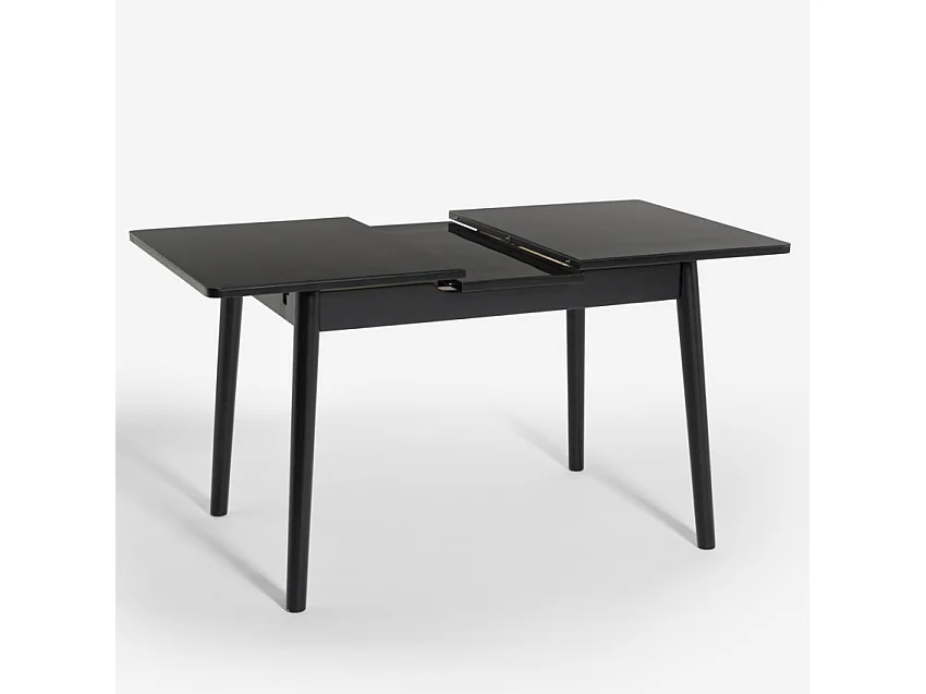 Tavolo allungabile in legno 110-140x75cm cucina vetro bianco nero Pixam - Nero