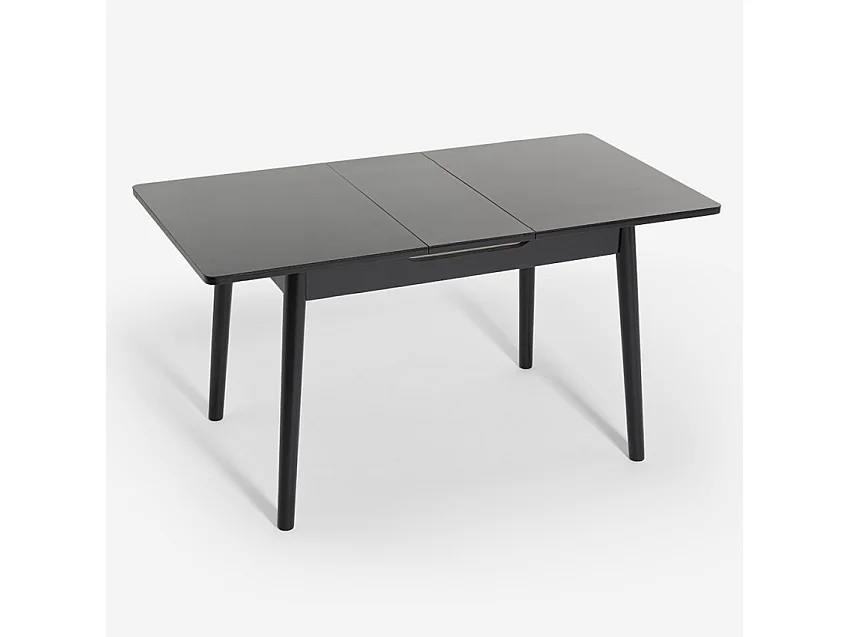 Tavolo allungabile in legno 110-140x75cm cucina vetro bianco nero Pixam - Nero