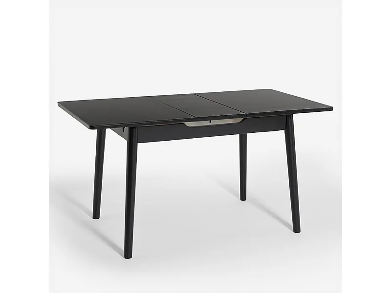 Tavolo allungabile in legno 110-140x75cm cucina vetro bianco nero Pixam - Nero