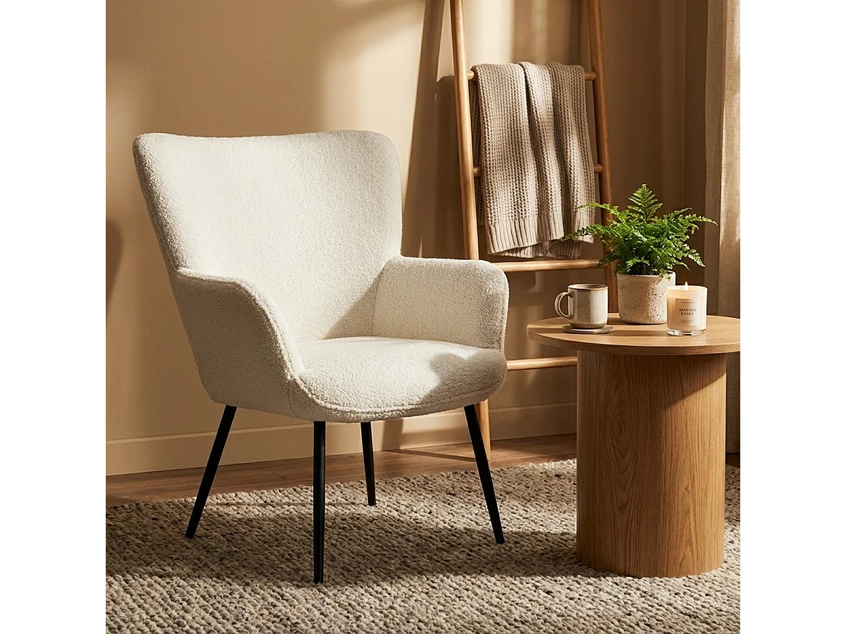 Sillón para salón moderno de tela bouclé color blanco Womb