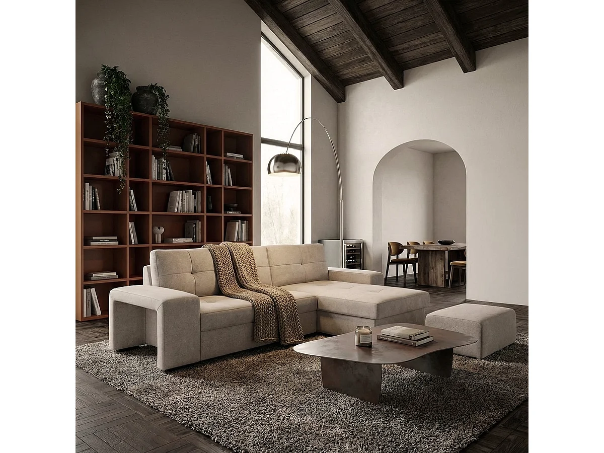 Moderner 3-Sitzer-Ecksofa mit rechter Ottomane und Hocker Vilo - Dunkel Grau