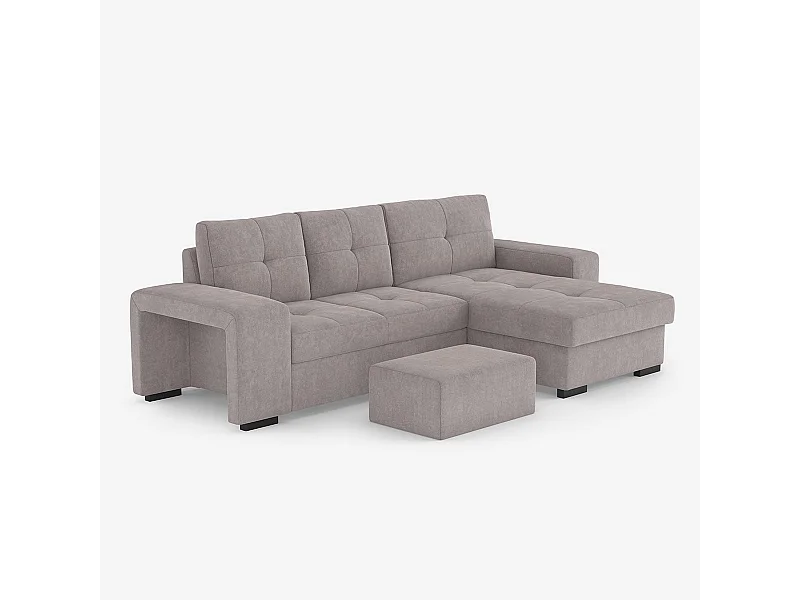 Moderner 3-Sitzer-Ecksofa mit rechter Ottomane und Hocker Vilo - Dunkel Grau