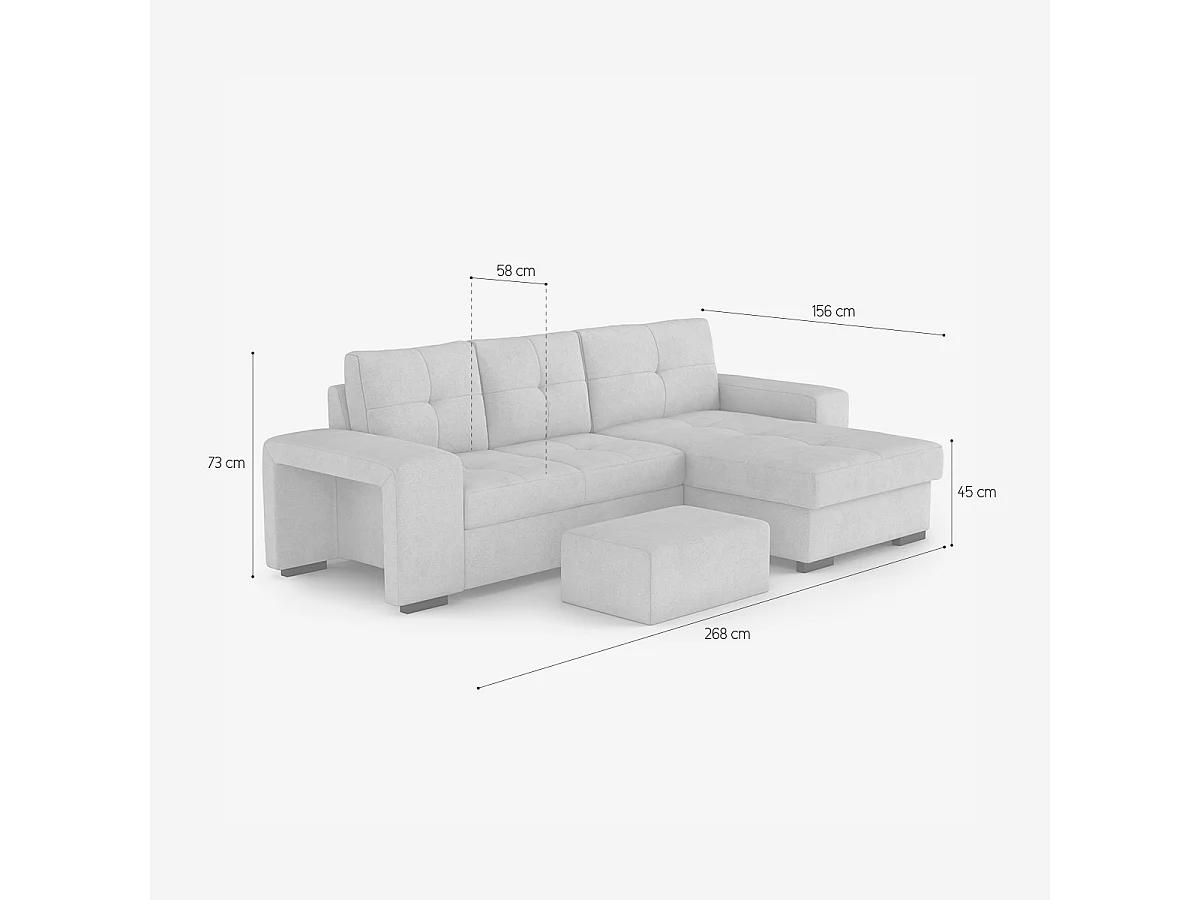 Divano angolare moderno 3 posti con penisola destra e pouf Vilo - Nero