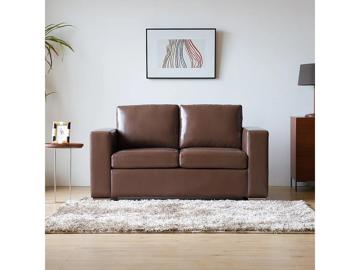 Divano da salotto classico 2 posti in similpelle marrone Momo