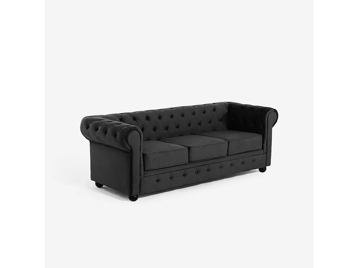 Sofá Chesterfield de terciopelo de 3 plazas estilo clásico vintage Norwich - Negro