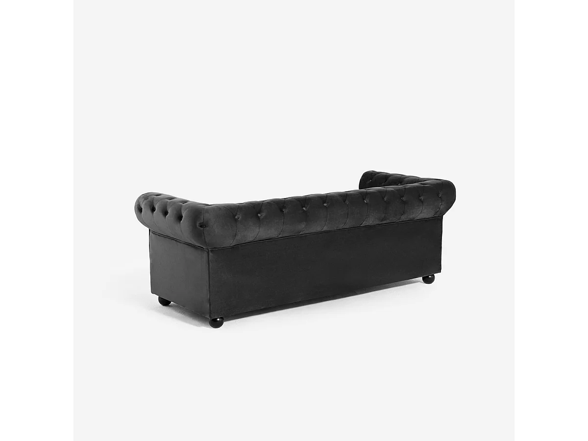 Sofá Chesterfield de terciopelo de 3 plazas estilo clásico vintage Norwich - Negro