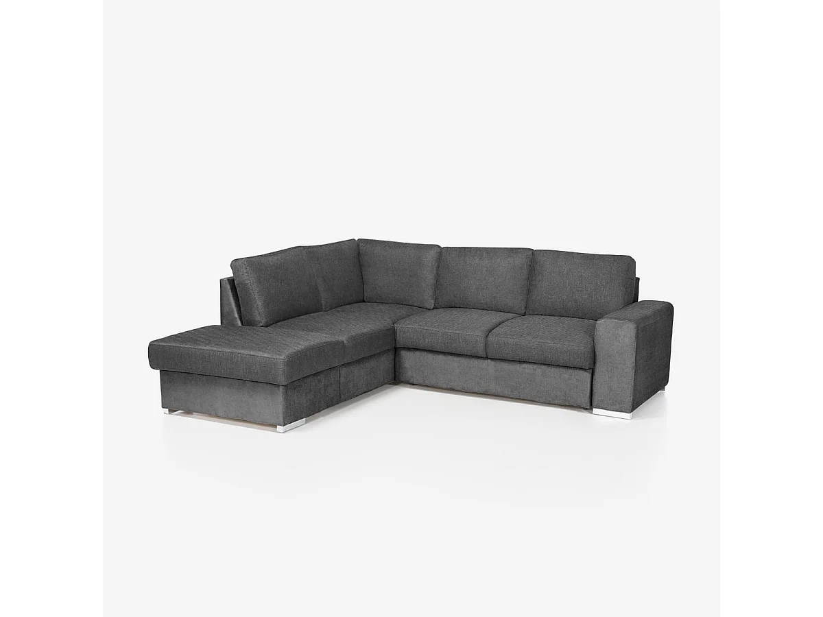 Moderner 3-Sitzer-Sofa mit linker Ottomane aus Chenille-Stoff Kuvia - Dunkel Grau