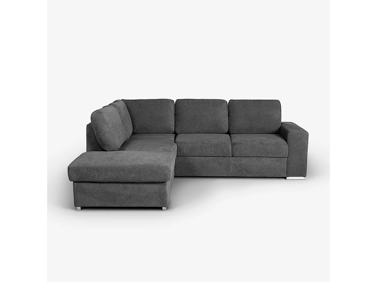 Moderner 3-Sitzer-Sofa mit linker Ottomane aus Chenille-Stoff Kuvia - Dunkel Grau