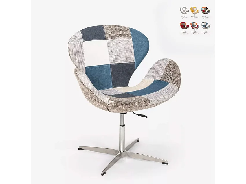 Fauteuil patchwork pivotant de salon style design moderne Stork - Patchwork 6