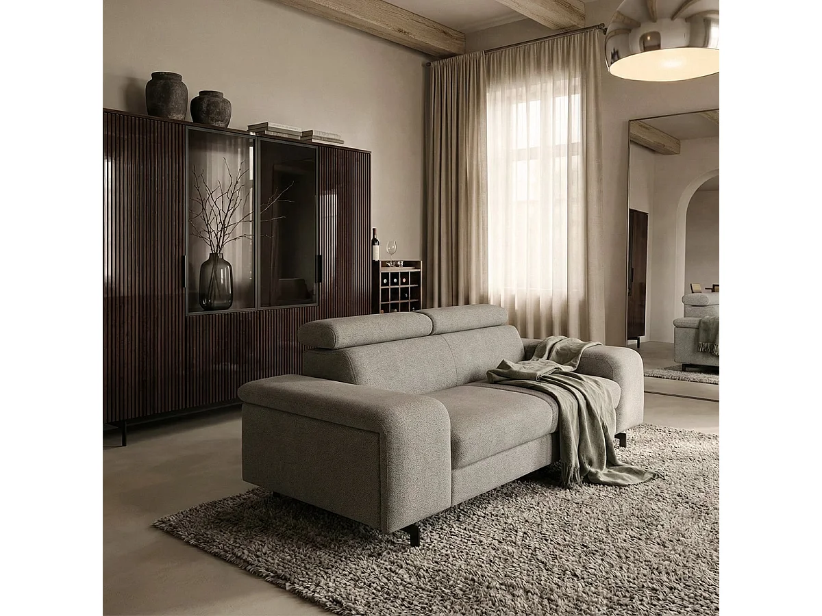 Sofá moderno de 2 plazas en chenilla con reposacabezas ajustable Vella - Beige