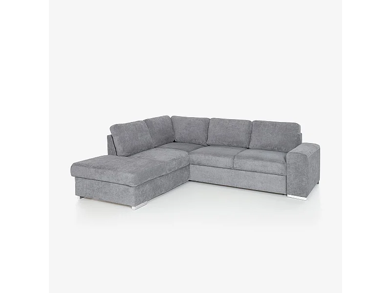 Sofá moderno 3 plazas con chaise longue izquierda tejido chenilla Kuvia - Gris