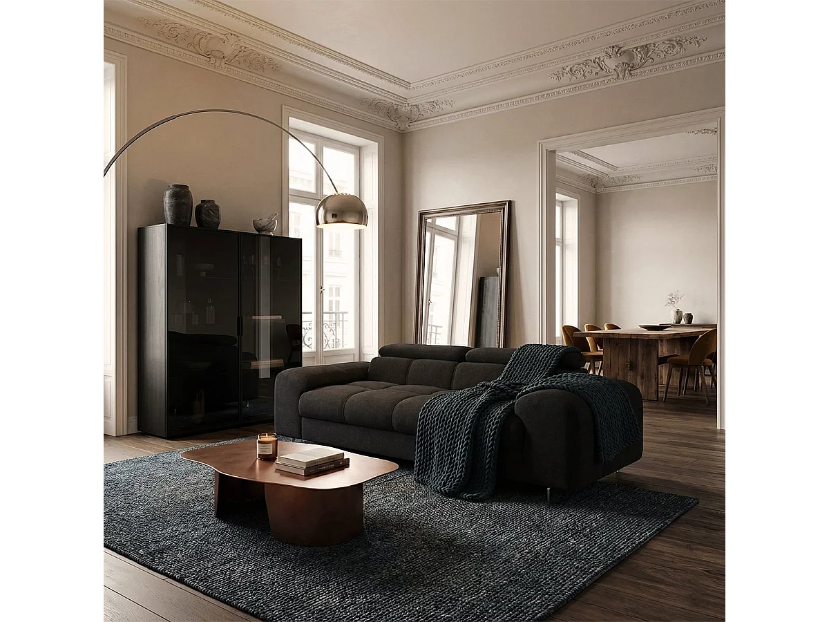 Sofá de diseño moderno de 3 plazas con reposacabezas ajustable Felon - Negro