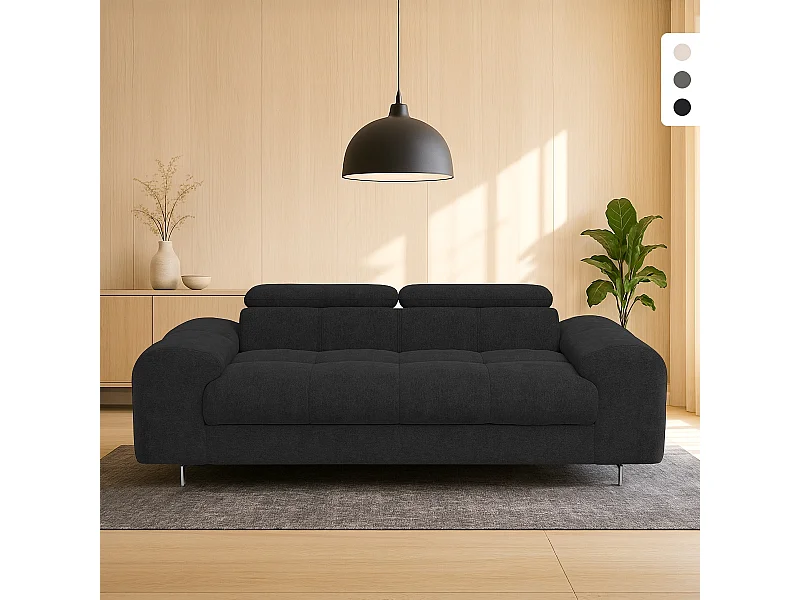 Divano 3 posti di design moderno con poggiatesta regolabile Felon - Nero