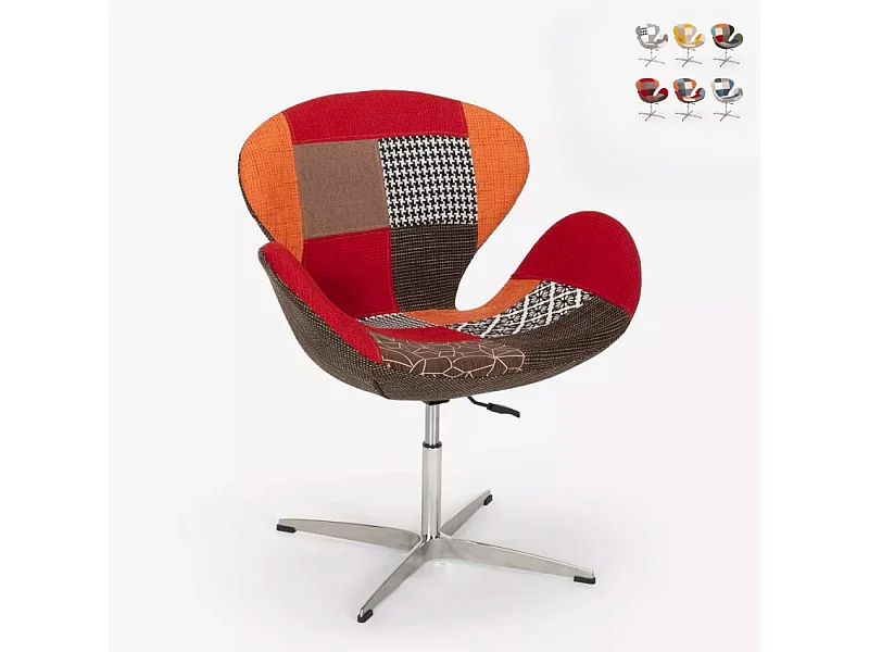 Fauteuil patchwork pivotant de salon style design moderne Stork - Patchwork 4