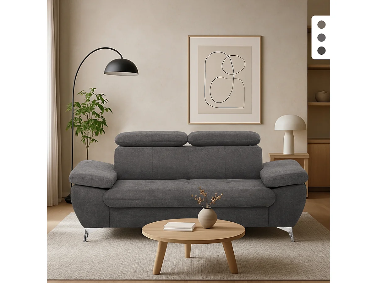 Divano 2 posti con schienale e braccioli regolabili in tessuto Sumi - Nero